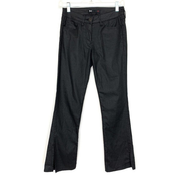3x1 NYC W2 Split Bell‎ Flare Crop Pant Jeans Coated Black Stretch Denim Size 24 - Picture 2 of 8